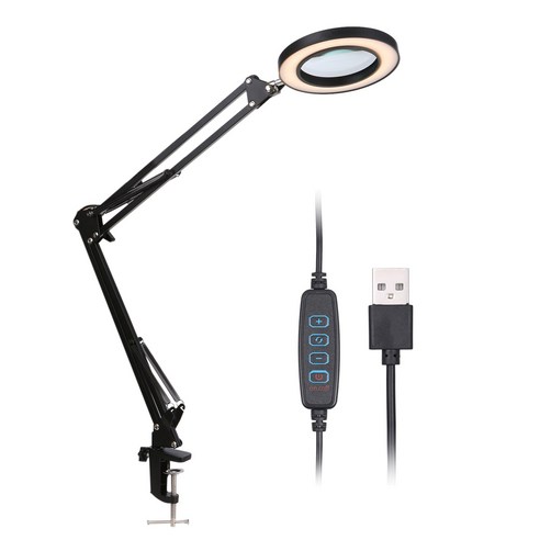 Tomshine 클립 스탠드 LED 테이블 램프 8배율 확대경 조명, 블랙