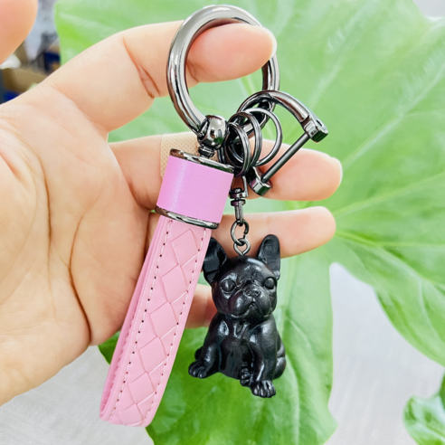 다은랜드 고급 고가 천연원목 흑단나무 불독 키링 고급 악세사리 특별 선물 가방고리, 핑크, 1개