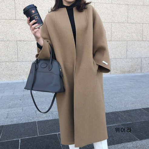 루스리더 여성 미니멀리즘 투포켓 긴팔 롱 모직 코트 M471