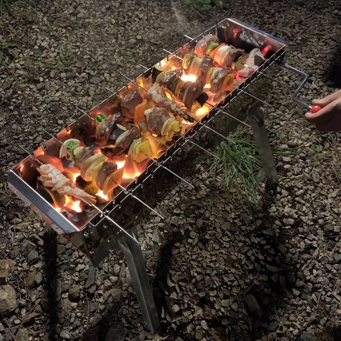 캠프고 반자동 회전 양꼬치구이 기계 바베큐 숯불 그릴 캠핑 화로, 1개