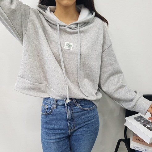 상상그이상 여성용 국내제작 기모안감 심플 패치 레터링 후드 티셔츠 베이직핏 겨울 긴팔티 모던 데일리 꾸안꾸 후드티