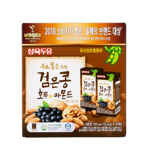 삼육두유 검은콩 호두 앤 아몬드두유, 190ml, 16개