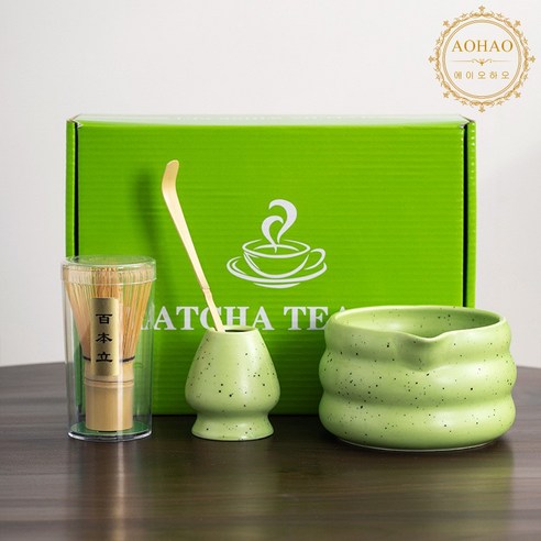 AOHAO 말차 도구 4/6/7PCS 세트 말차잔 차선 다선립 차시 필터 다건, 그린4P, 6세트