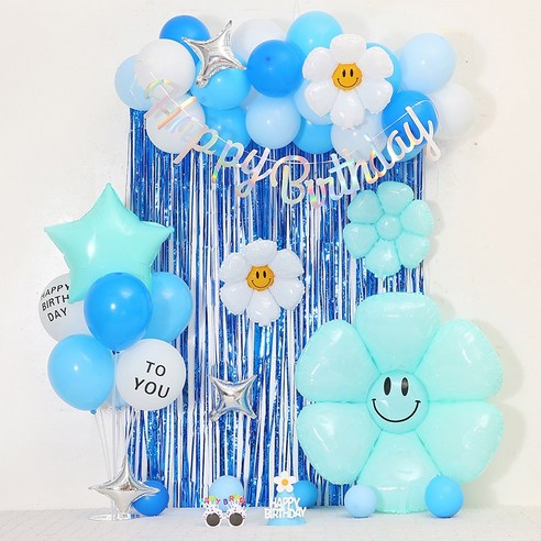 피앤비유니티 데이지 풍선구름형 생일세트, 11)데이지 풍선구름형-블루커튼(블루 대)