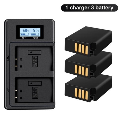 Pickle 전원 ENEL20 EN EL20a 배터리 및 LED 듀얼 USB 충전기 Nikon Coolpix P1000 Nikon1 J1 J2 J3 Nikon1 AW1 용 C타입, 8.1 charger 니콘p1000배터리 8 카메라충전기EN-EL20A 배터리 + LCD 듀얼 충전기 Nikon Coolpix P1000 P950 1 J1 J2 J3 DL24-500 Blackmagi, 07 3battery and charger