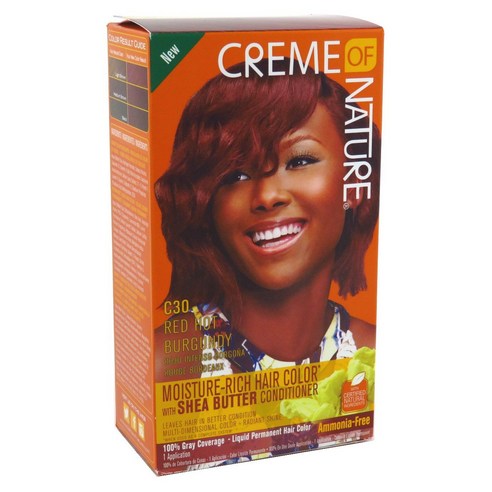 크림오브네이처 모이스처-리치 헤어 컬러 시어 버터 컨디셔너 포함, C30 Red Hot Burgundy, 1개