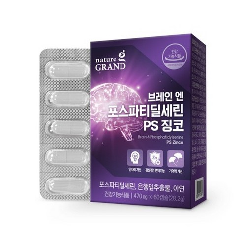 네이처그랜드 브레인 포스파티딜세린 PS 징코 2박스 두뇌 은행잎추출물 인지력 기억력개선, 60정, 2개