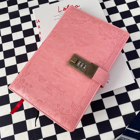 비밀 일기장 잠금장치 대용량 두꺼운 노트 다이어리 aa-59 시엔, 1개, 핑크