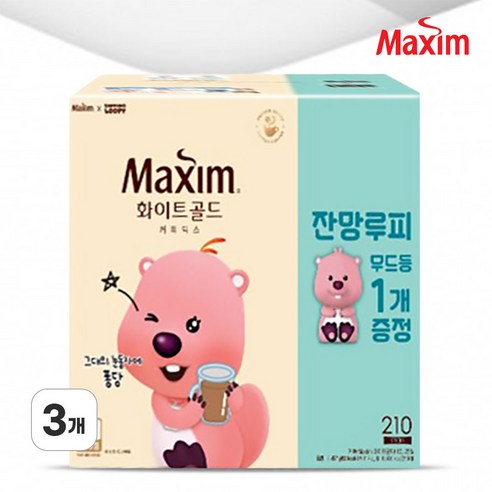[맥심] 화이트골드 잔망 루피 무드등. 동서식품, 3개, 210개입, 12g