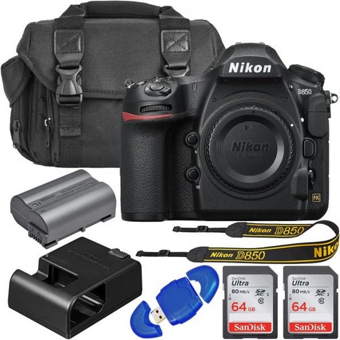 Nikon D850 FXFormat Digital SLR 카메라 본체샌디스크 64GB 메모리 카드 포함 Deluxe 휴대용 가방 리더