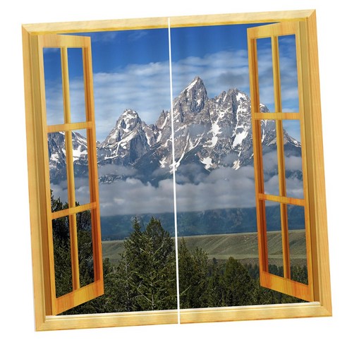 WJSHOP 2Pcs 풍경 풍경 창 문 커튼 블라인드 3D 인쇄 된 장식, 5, 폴리 에스터