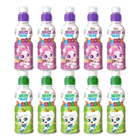 캐치티니핑 멀티비타민 미네랄 음료수 오로라 포도5개+왕자 파인애플5개, 10개, 200ml