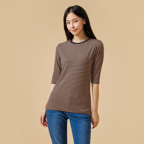 [JAJU/자주] 여 슬림핏 반팔 티셔츠_라이트 브라운