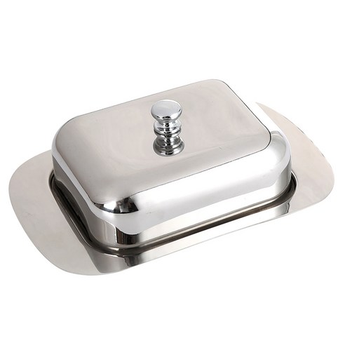Retemporel 고급스러운 스테인레스 스틸 버터 접시 상자 용기 뚜껑을 잡기 쉬운 반짝이 치즈 서버 보관 보관함 트레이, 1개, 은
