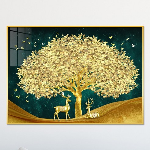 아트블루 풍수에 좋은 그림 황금 나무 금나무 사슴 인테리어 액자 - 일러스트/포스터 | 쿠팡