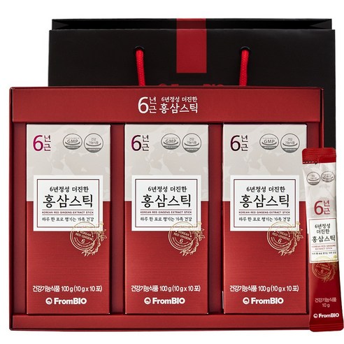 프롬바이오 6년정성 더진한 홍삼스틱 + 쇼핑백, 10g, 30포