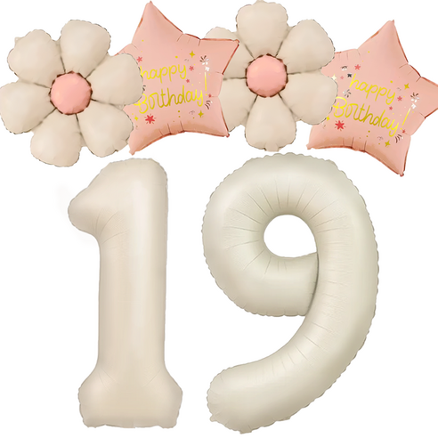 파파 파티 크림 데이지 대형 숫자 기념일 생일 풍선 세트, 1세트, 크림 19 + 데이지 2p + 별 2p