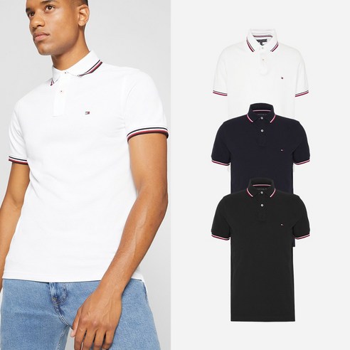 타미힐피거 1985 슬림 카라 반팔티셔츠 MW30750