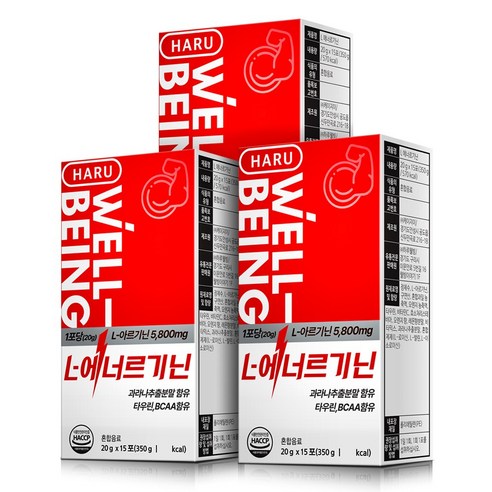 하루웰빙 L-에너르기닌 5800mg 20g x 15포, 3개