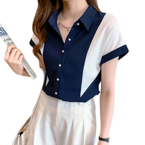 ANKRIC 셔츠블라우스 반팔 셔츠 여성 디자인 상의 여름 얇은 캐주얼 캐주얼 시폰 셔츠