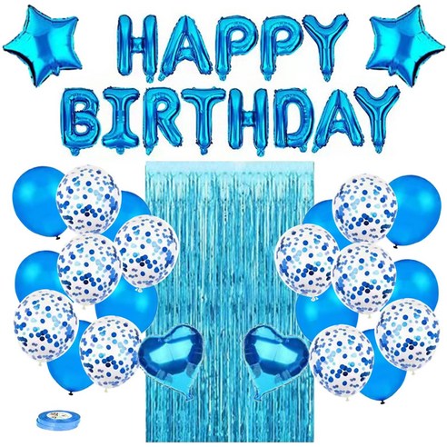 쏙쏙마켓 생일파티 풍선세트 홈파티 축하 이벤트 파티용품 풀세트, 블루 생일풍선세트