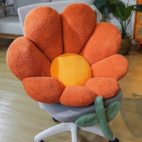 [RichMagic] Ins 꽃 베개 사무실 의자 요추 뒤로 쿠션 귀여운 플러시 소파 베개를 던져 부드러운 탄성 장식 쿠션 겨울 Oreiller, S 62x65cm, Orange