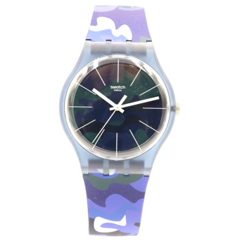 오메가문스와치 New 스위스 스와치 Originals CAMOU클라우드S Navy 네이비 Blue 손목시계 40mm SUON140  Best Top5