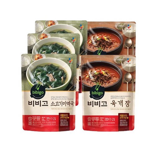 비비고 소고기미역국 500g 3개 + 육개장 500g 2개, 1세트