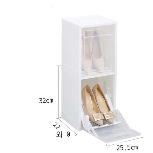 Haixing 다층 쌓을 수있는 디스플레이 신발 캐비닛 홈 마무리 플라스틱 신발 보관 상자 서랍 유형 투명 신발 상자, 수직 신발 상자 [단층 가격], 수직 신발 상자 - 흰색