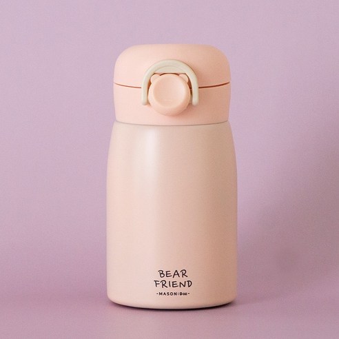 로우맨션 곰돌이 어린이 원터치텀블러 스티커포함, 260ml 핑크, 1개