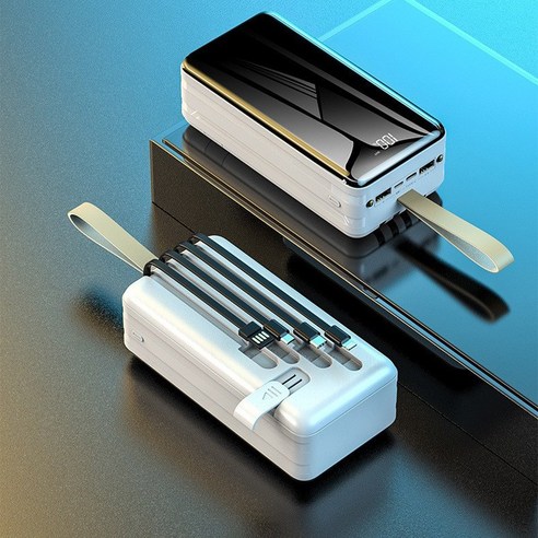 PYHO 보조배터리 대용량 초대형 용량 케이블 일체형 LED 조명 잔량표시 50000mAh, 화이트