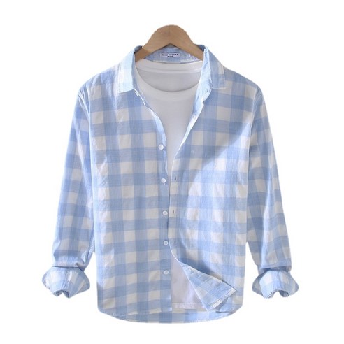 ANKRIC 봄과 여름 일본 신선한 격자 무늬 긴팔 셔츠 남성 캐주얼 루즈 스퀘어 칼라 패션 남성 셔츠 913 셔츠