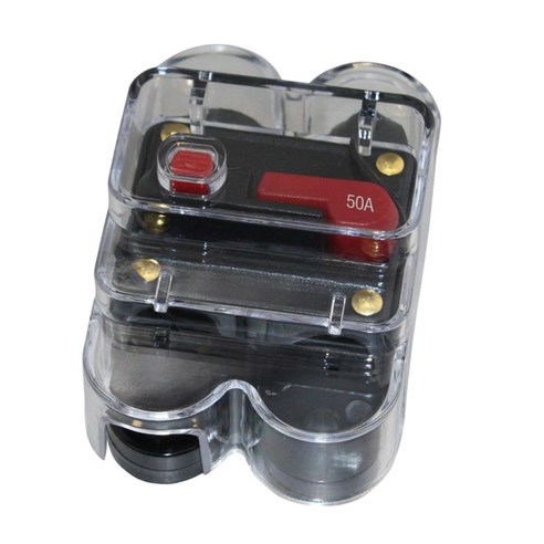 YSSHOP 자동차 스테레오 오디오 회로 차단기 퓨즈 인라인 12V DC 자동차 A/V 시스템, 50A, 블랙, 플라스틱