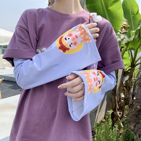 ZZJJC 루즈핏 쿨토시 자외선 차단제 얇은 프린트 쿨토시여자, 바이올렛 요정