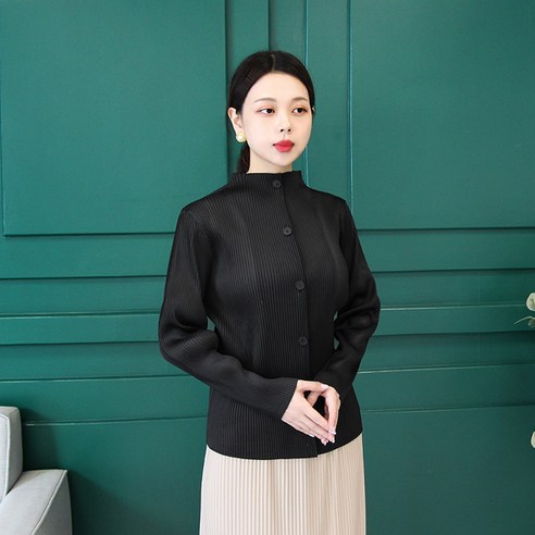 마담플리츠 이츠 싱글 플리츠 자켓 주름옷 가디건 봄 하이넥