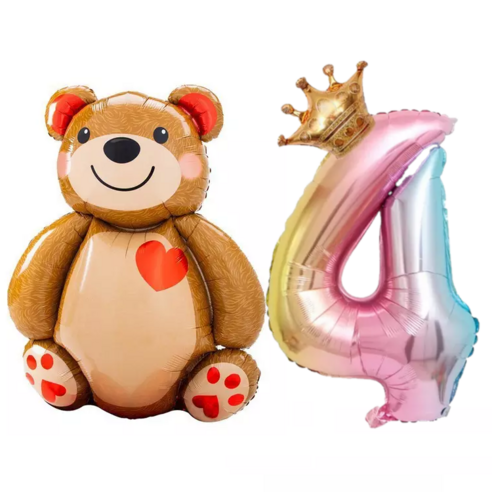 파파 파티 곰돌이 풍선 생일 파티 숫자 풍선 세트, 1세트, 곰돌이 4