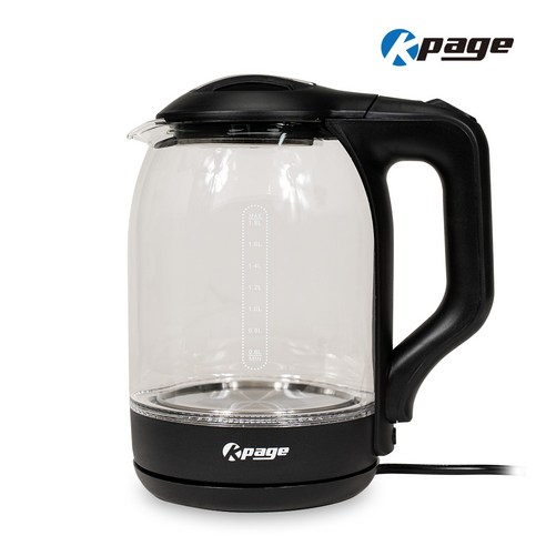 케이페이지 스테인레스 열판 무선 내열유리 전기포트 1.8L 블랙, KEP-G18B