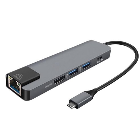 Retemporel 도킹 스테이션 USB C-이더넷 4K HDMI 호환 3.0 어댑터(Macbook Pro 노트북용 1000Mbps RJ45 포트 포함), 1개, 회색