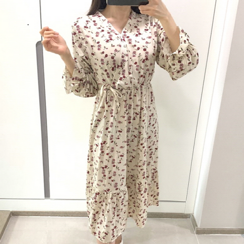 베베디 여성용 플라워 롱 긴팔원피스