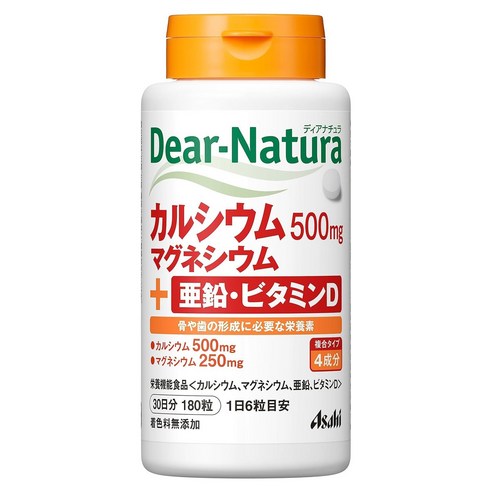 Asahi 디어 내츄라 칼슘 500mg 마그네슘 250mg + 아연 비타민D 타블렛, 1개, 180정