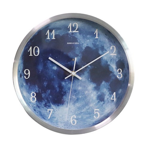 30cm 조명 벽 시계 조용한 벽 시계 음성 제어 부엌 사무실 침실을위한 장식 벽 시계, 은, 금속