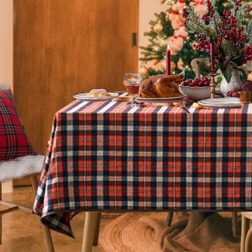 은꽃밴드 크리스마스 체크 테이블보 식탁보 덮개 사이즈 7종 (컷팅가능), 레드네이비, 6인(140*200cm)