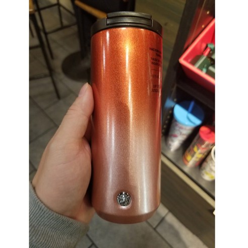 스타벅스 Starbucks 이중진공 레드 오렌지 그라데이션 스테인레스 보온보냉 텀블러 473ml, 중간사이즈 355ml