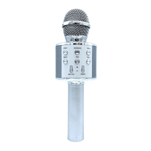 Decdeal 가라오케 블루투스 마이크 녹음 노래 LED 빛 휴대용 무선 WS858L, 실버
