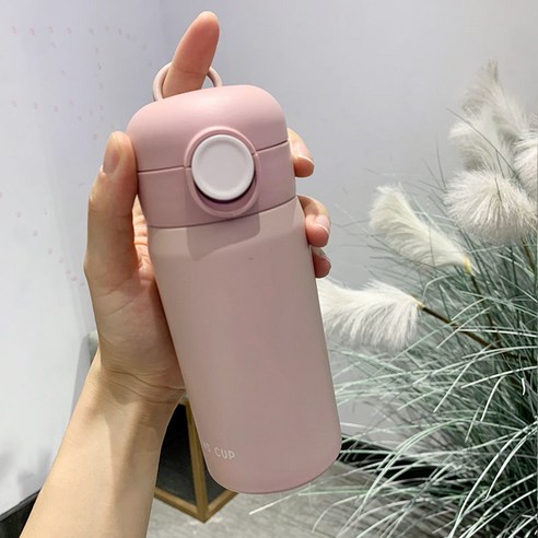 따뜻한 물 컵 학생 귀여운, 350ml, 작은 Q 머그잔 핑크