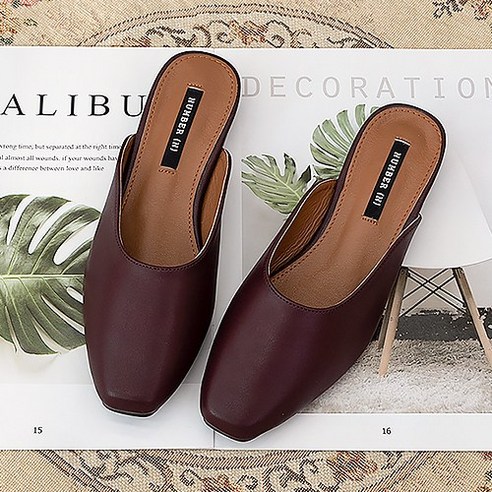 슈즈앤클럽 심플 사각코 데일리 플랫 블로퍼 사무실 슬리퍼2cm