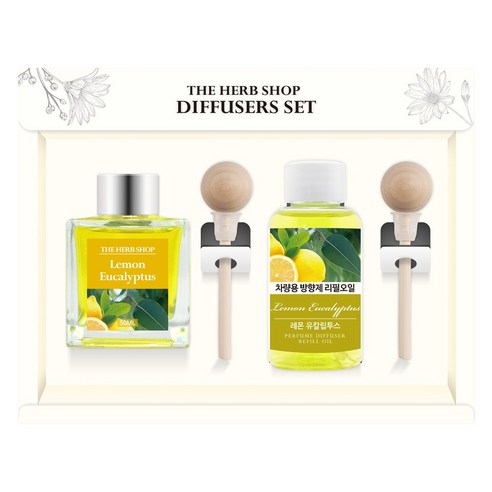 더허브샵 차량용 디퓨져 본품 50ml + 리필 50ml 선물세트, 레몬유칼립투스, 1세트