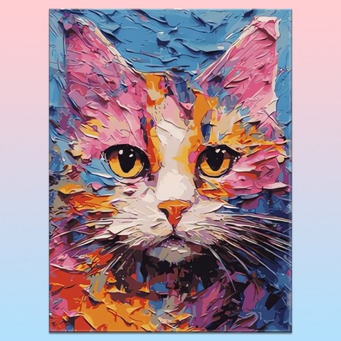 Rakumin DIY명화그리기 애니메이션 유화 세트 만화 선물 40 x 50cm, 05-고양이, 1개