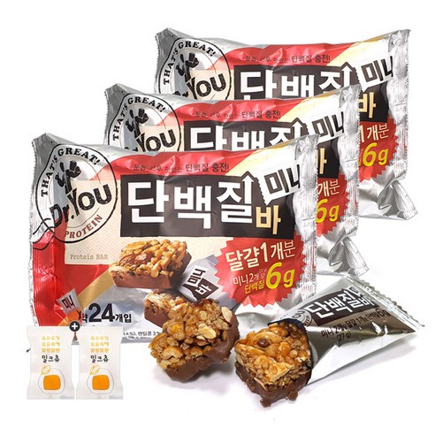 오리온 닥터유 단백질바미니(337.5g/약24개입) x 3봉(+밀크츄 2개포함), 1세트