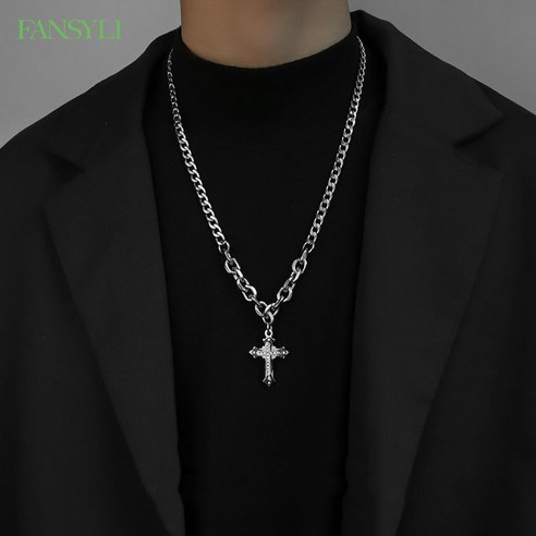 FANSYLI 남자 여자 십자가 목걸이 펜던트 니트 체인 커플 목걸이 W5M1803